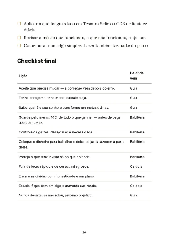 Página com o plano prático de 30 dias